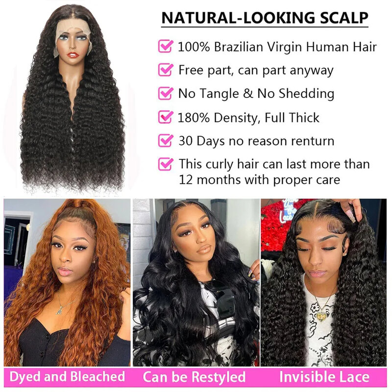 Deep Wave Frontal Wig 13x4 13x6 Hd Transparent Lace Frontal Wig 28 30 Inch Curly Wigs Glueless Lace Front Human Hair Wigs