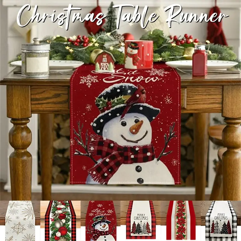 Christmas Table Runner Cover for Table Decoration, Grinalda Boneco de Neve, Poliéster, Feliz Natal, Decoração Festa