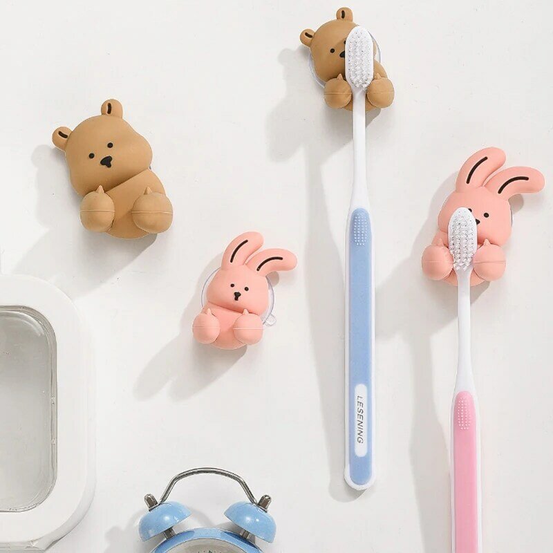 1pc Cartoon Kaninchen Zahnbürsten halter Wand Saugnapf Silikon Haken Kleinigkeiten Lager regal Bad zubehör