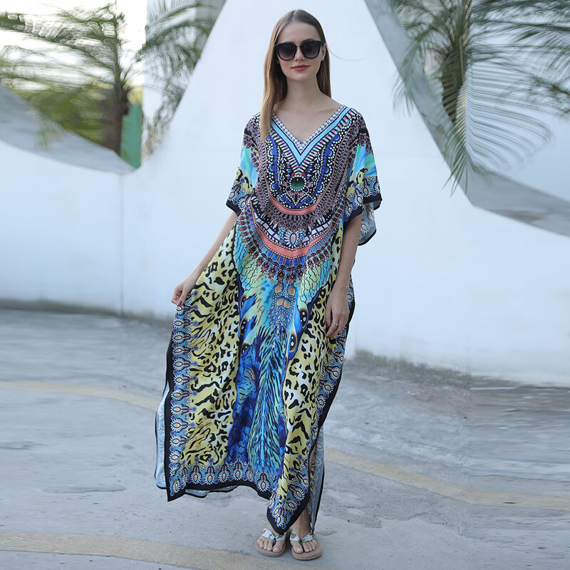 2023 Spring Summer Beach Blouse Quick-drying Print Seaside Sunscreen Suit Loose Holiday Gown Bikini Swimsuit Women Blouse P5