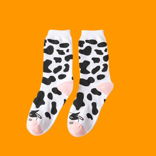ถุงเท้าผ้าฝ้ายลายวัวสำหรับผู้หญิงถุงเท้าผ้าฝ้ายลายการ์ตูนน่ารักสำหรับฤดูใบไม้ร่วงและฤดูหนาว5/10คู่