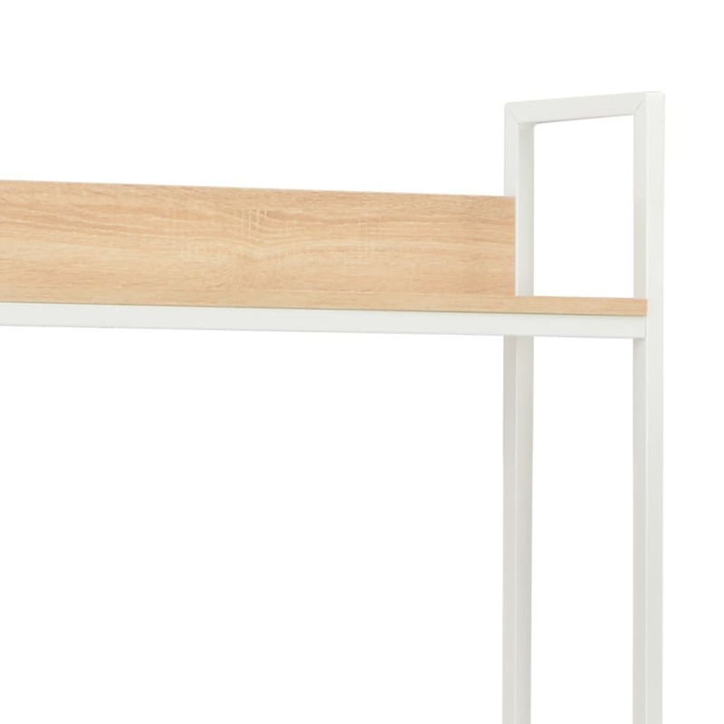 Computer Desk, Chipboard and Steel Frame Writing Table, Office Furniture White and Oak 120x72x70 cm