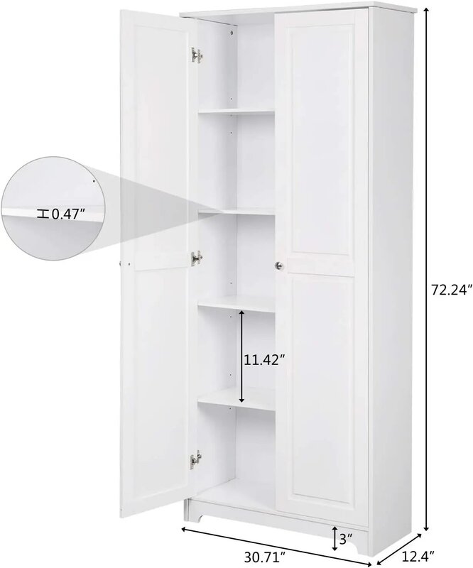 Tall Pantry Storage Cabinet, 72'' Kitchen Pantry Cabinet, Freestanding Room Storage, Cupboard, 2 Door Pantry for Laundry  Room