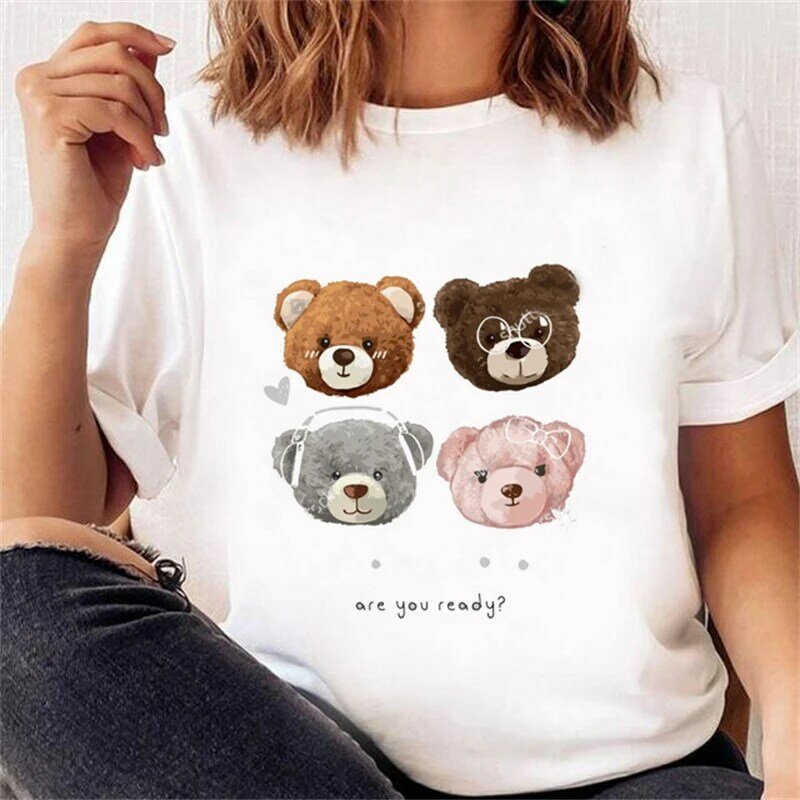 Casual Cute Bear Trend Cute Style Women's Short Sleeve Printed T-shirt Pattern T-shirt Top Fashion Summer Spring Printed Clothin