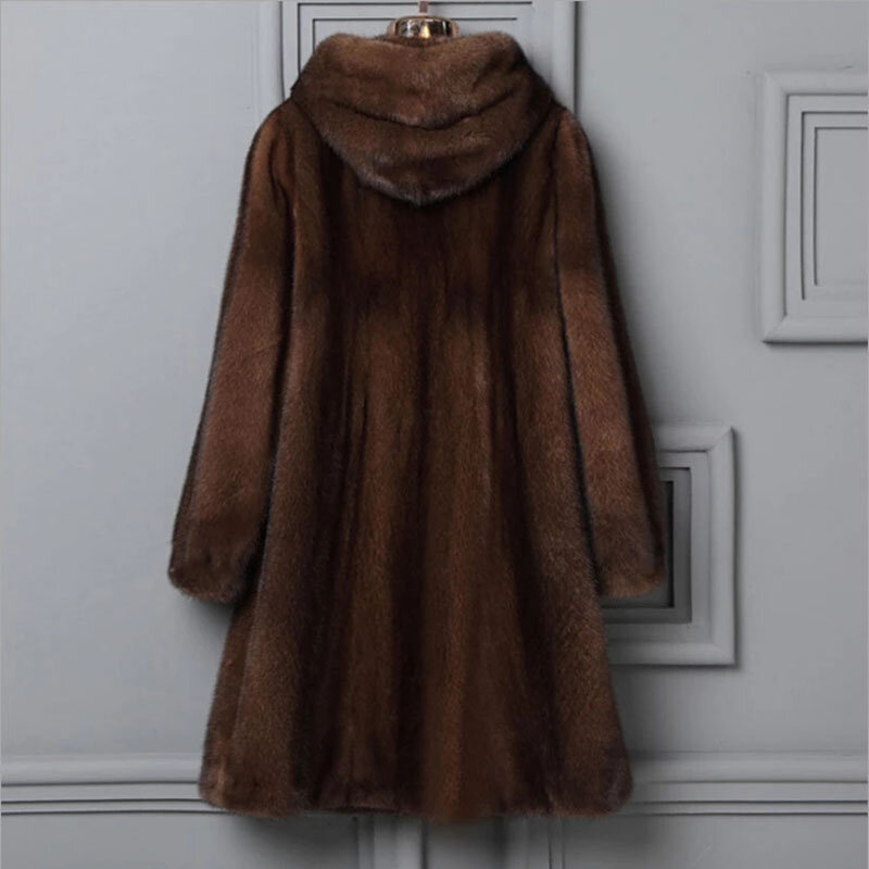Mantel Bulu Palsu Hangat Tebal Musim Dingin 2022 Mantel Ukuran Besar Wanita Jaket Bulu Lengan Panjang Bertudung Mantel Bulu Musim Dingin Mewah Bontjas