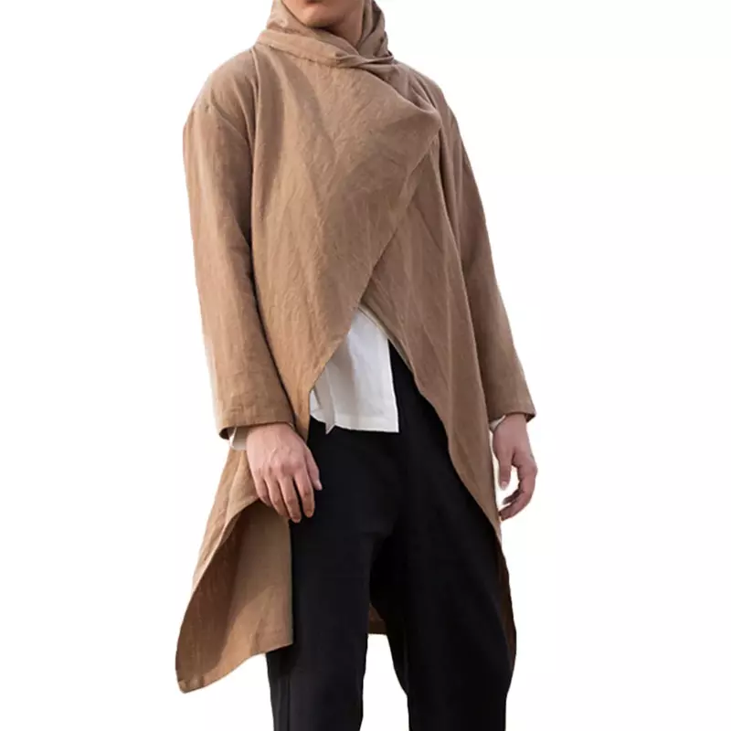 Cappotti da uomo manica lunga sciarpa colletto Trench poncho capispalla in cotone mantello solido giacche irregolari Vintage da uomo Streetwear