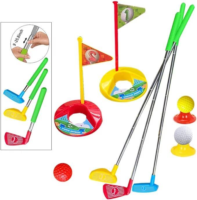 Golf Toy 777-528A Enhanced Set Golf Club Flag Practice Color Ball Sports 26PCS Indoor and Outdoor Gaming Golf Retractable Golf C