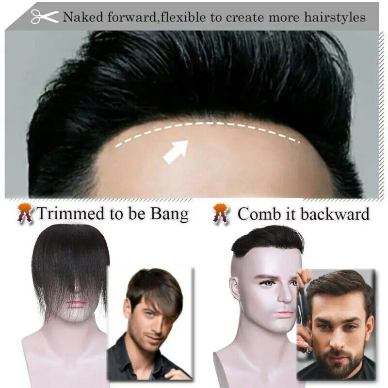 Peruca de cabelo humano estilo frente V para homens, peruca masculina, peruca natural, pele fina, plutônio, prótese capilar, 0,14mm, 0,05-0,14mm