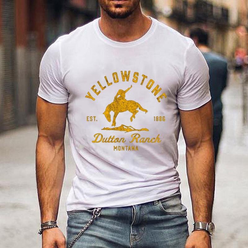 Męska i damska nowa moda Yellowstone Dutton Ranch koszulka z nadrukiem klasyczny wzór letnia koszulka z fajne szorty rękawem