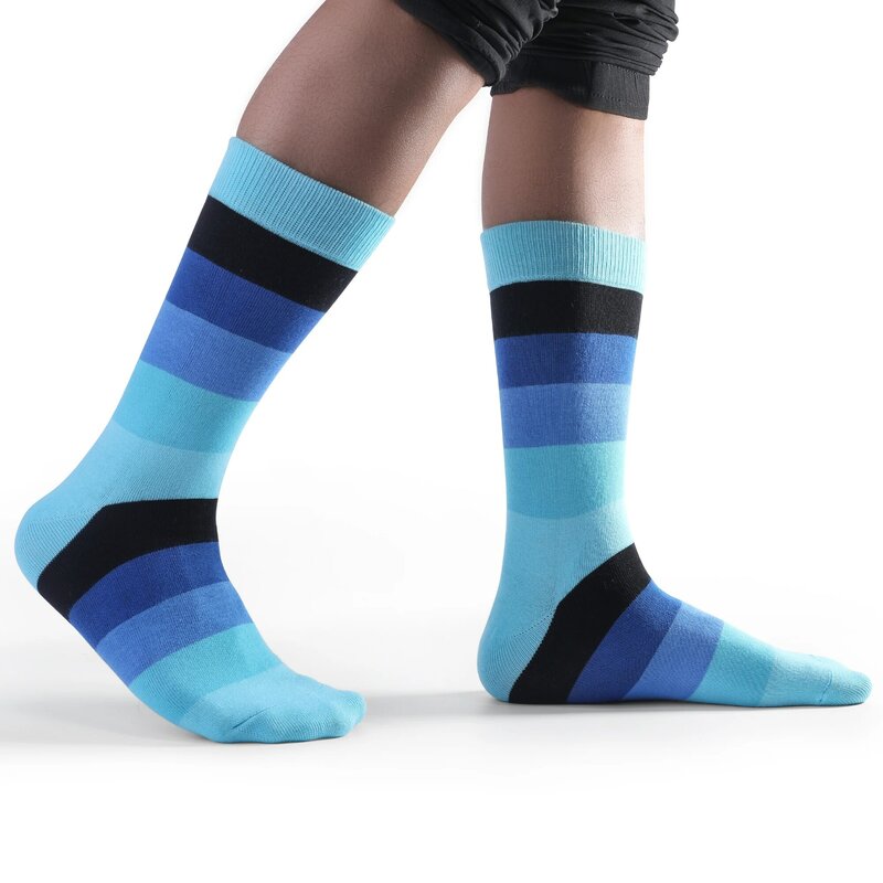 5Pairs Mens Fun Dress Socks, Pattern Funny Socks Pack, Colorful Striped Combed Cotton Novelty Socks，Cool Breathable Casual Socks