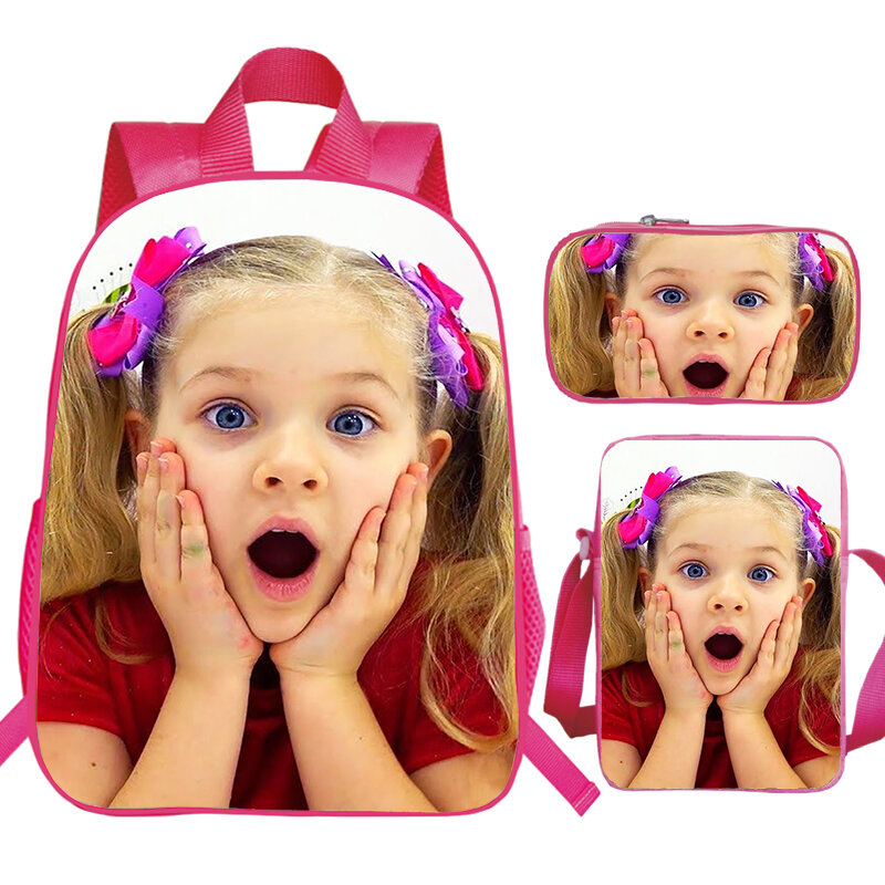 3 stücke Set Kinder Diana Show Print Rucksack für Grundschule Jungen Mädchen rosa Tasche Pack niedlichen Diana Bookbag Softback Kinder Schult aschen