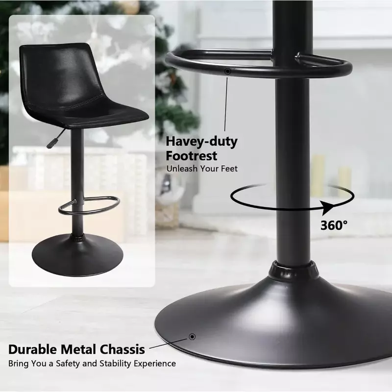 Bar Stools Set of 2 Modern Swivel Bar Chairs,Height High Backrest, Adjustable Faux Leather Upholstered Bar Stool for Bars Chairs