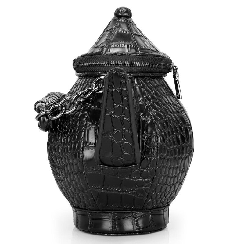 Bolso cruzado de un solo hombro para mujer, bolsa creativa con patrón de cocodrilo, estilo chino, diseño de tetera de vino y té, novedad de 2024