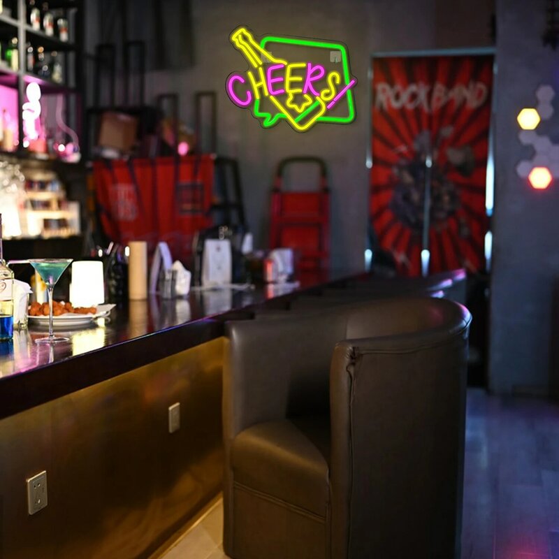 Cheers Neon Bar Sign Creative Design Logo LED Lights Home Bars Room Decoration Party Hanging Art Wall Lamp Bar Accessories Decor