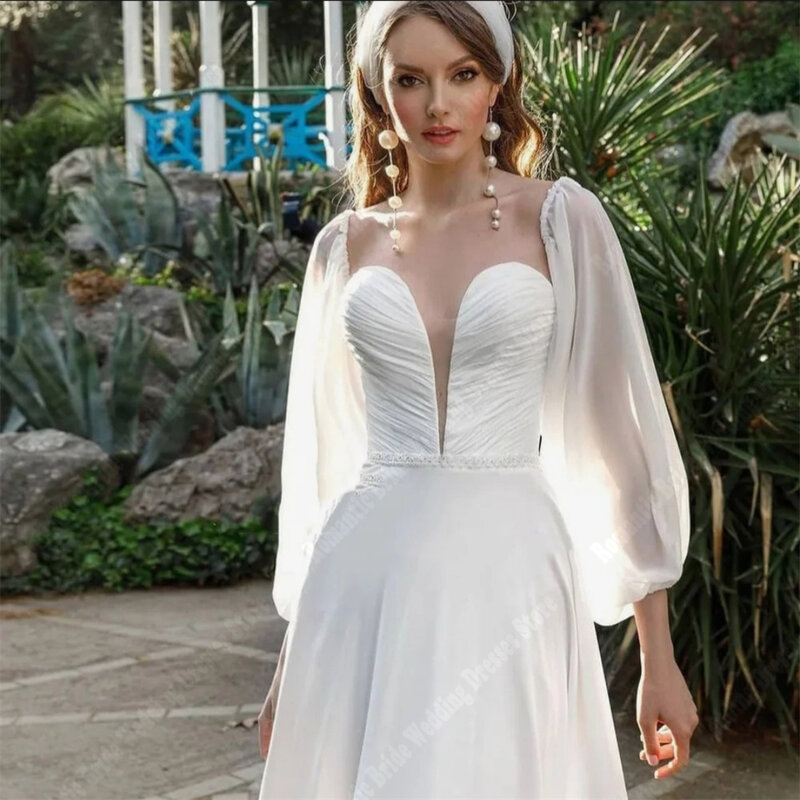 Соблазнительные женские свадебные платья из тюля, минималистичные высококачественные женские платья с длинным рукавом и вырезом 2024