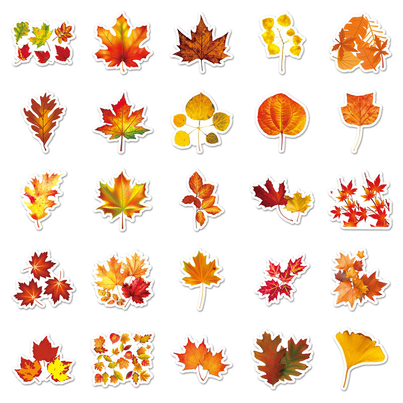 Pegatinas de grafiti de la serie de hojas de otoño, 50 piezas, adecuadas para cascos de ordenador portátil, decoración de escritorio, pegatinas DIY, juguetes al por mayor