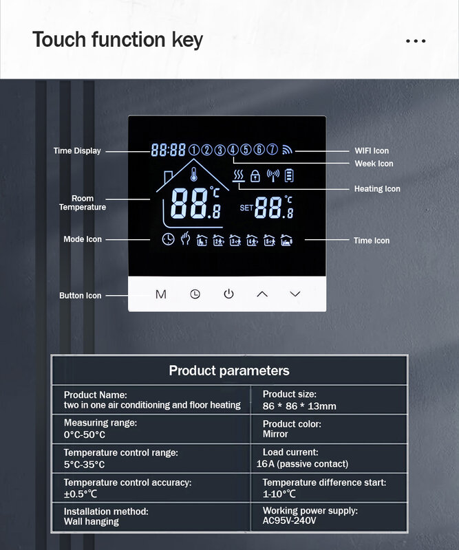 جهاز تحكم في درجة الحرارة مزود بالواي فاي ذكي ، جهاز تسخين كهربائي للأرضيات ، جهاز تحكم عن بعد في الغاز والماء من ByTuya Alexa Google Home