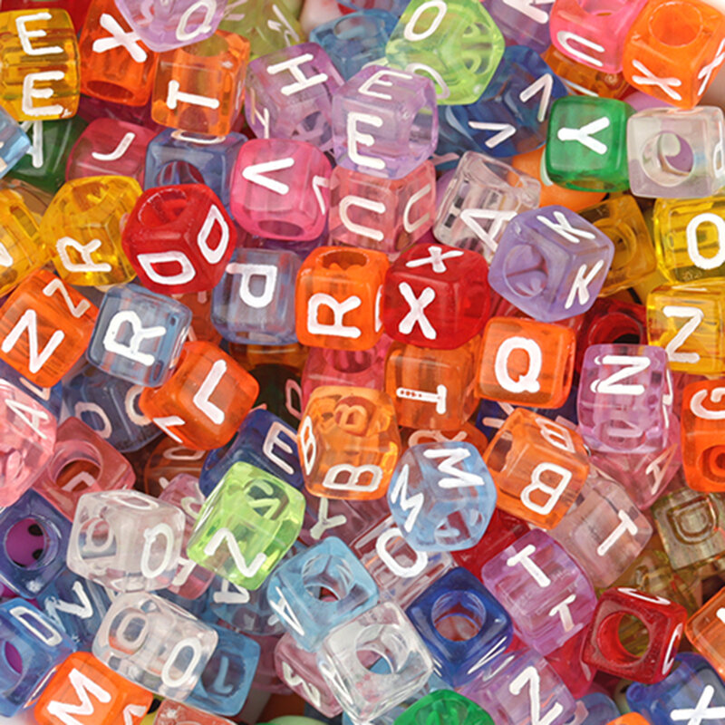 100Pcs/Lot Trendy  Acrylic Square Alphabet Beads Large Hole Letter Loose Spacer Bead Jewelry Handmade Bracelet Making Supplies