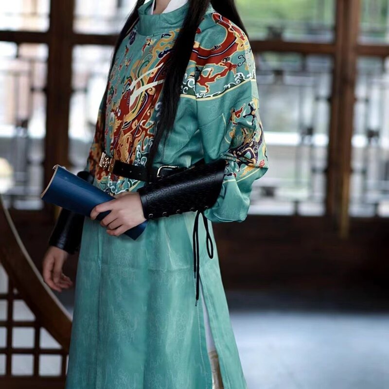 오리지널 중국 한푸 남성 여성 당나라 전통 의류, 라운드 칼라 로브, 틈새 검객 한푸 원피스, 코스튬 드래곤
