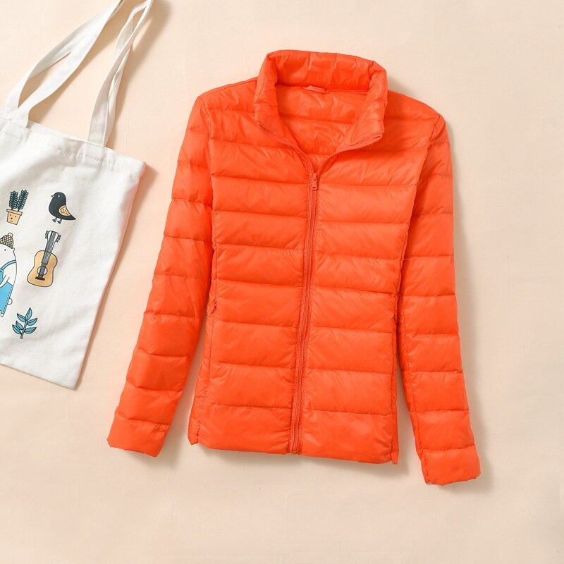 Women's down jacket standing collar winter duck down jacket Women's slim fitting zippered jacket pocket Solid color down jacket