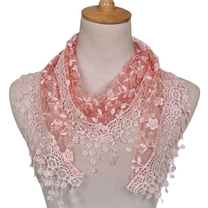 Sweet Pretty Elegant Hollow Tassel Lace Rose Floral Shawl Knit Triangle Scarf Shawl Veil Mantilla Printed Wrap Scarves Wome W1Y4