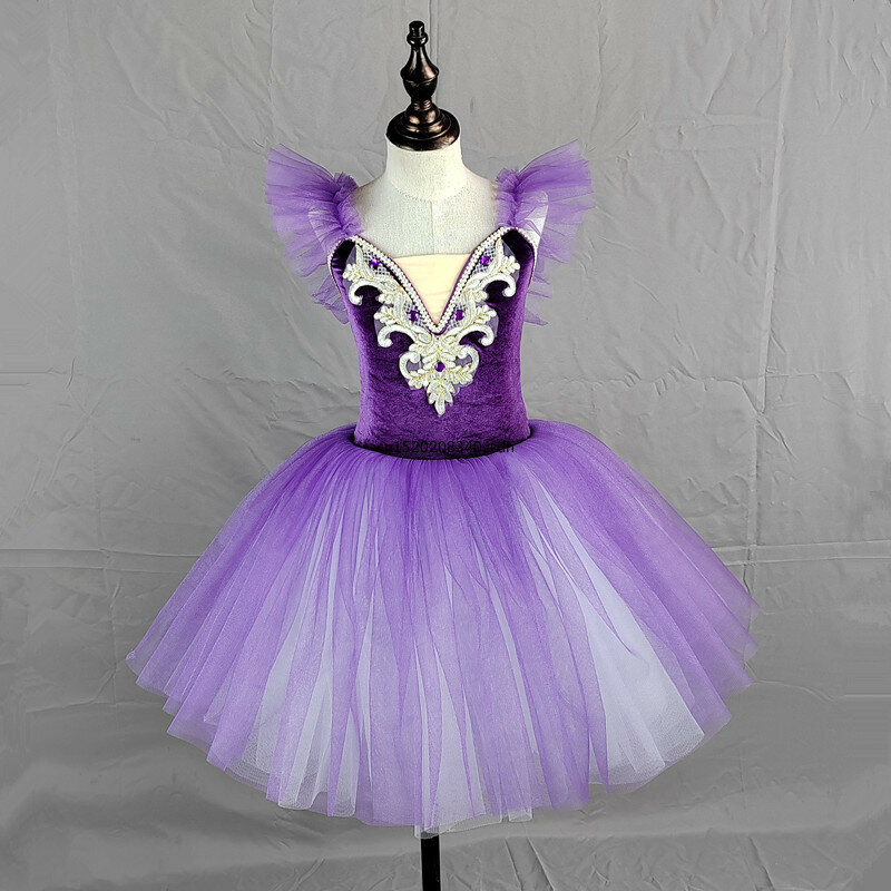 Детская танцевальная юбка-пачка в виде лебедя, газовая юбка с помпонами, платье для выступлений для девочек, платье для тренировок, платье для выступлений