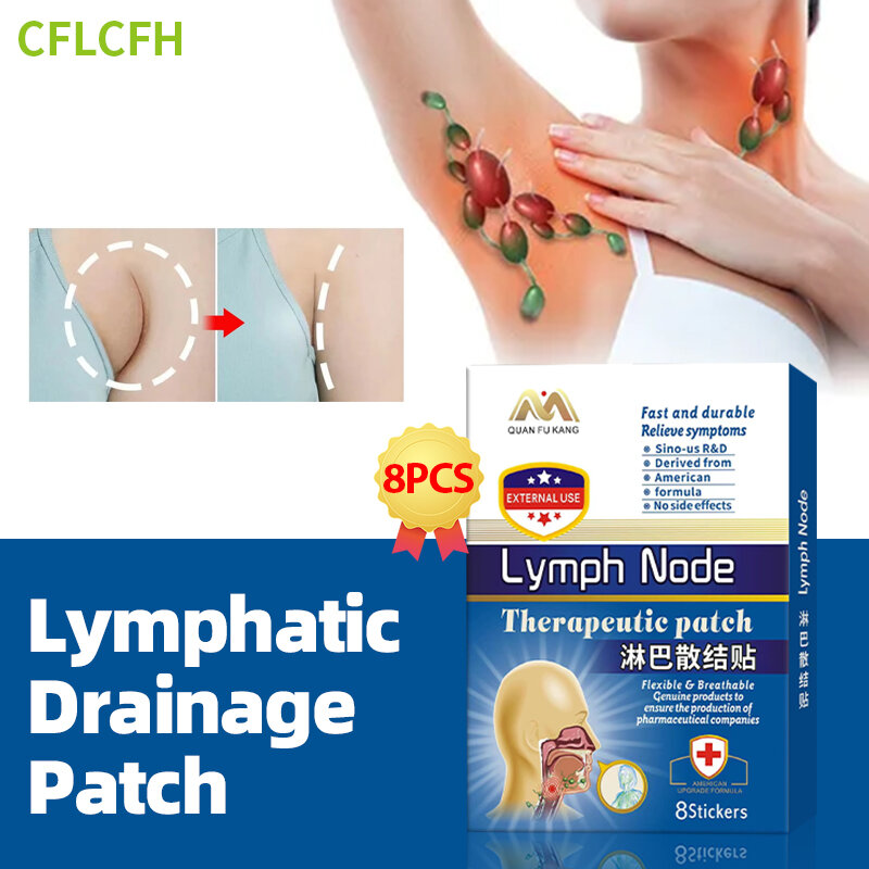 Lymphatic Detox Herbal Patch, Lymphatic Detox, Nódulos Anti-Drenagem para Pescoço e Mama, American Medicine Treatment, 8PCs