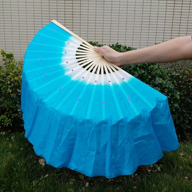 Chinese Short Bellydance Fan 30cm Bamboo+10cm Half Circle Silk Veil Pairs Yangko Dance Bamboo Fans Hand Dye Adults