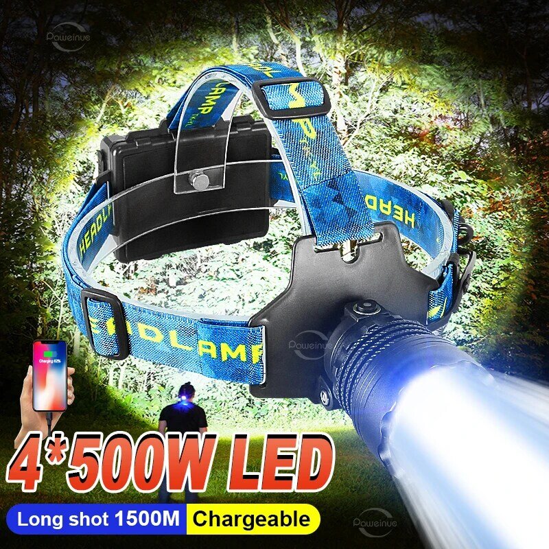 2024 novo portátil super brilhante farol 18650 recarregável led cabeça lanterna ao ar livre à prova dwaterproof água zoom acampamento pesca lanterna