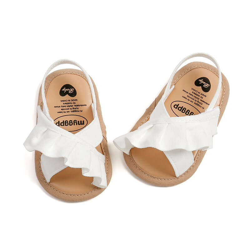 VISgogo Baby Girl Summer Sandals Cute Ruffle Flats Non-Slip Soft Sole Infant First Walkers Baby Princess Shoes for 0-18Months
