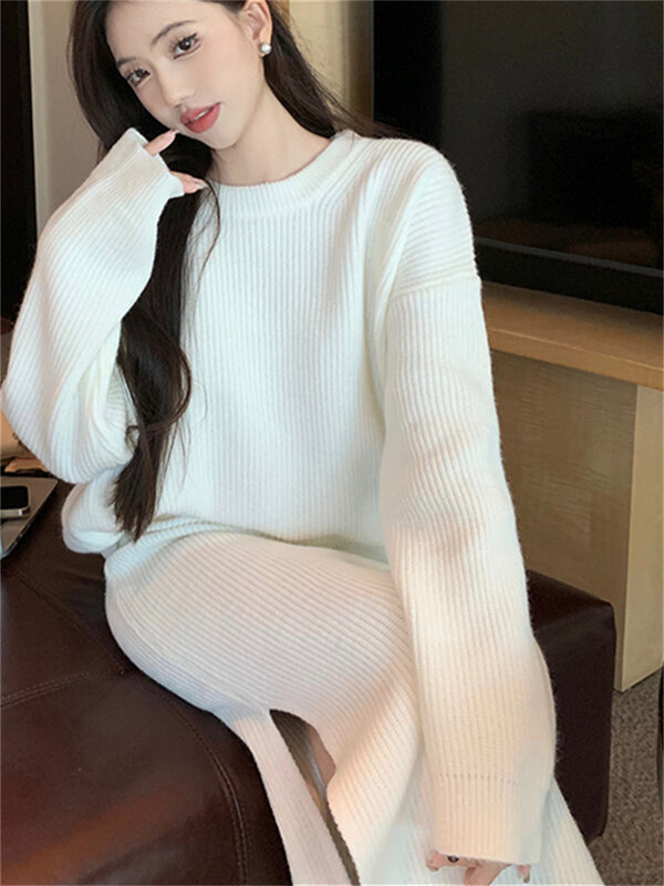Alien Kitty-suéteres holgados minimalistas para mujer, faldas largas divididas, trajes suaves, ropa de oficina, Conjuntos Casuales para mujer, 2024