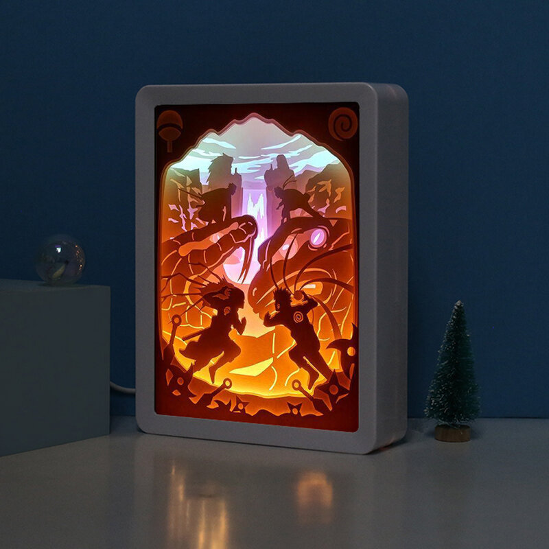 3D สำหรับเด็ก Narutos กระดาษตัดกล่องอะนิเมะกล่องเงากรอบรูป Led โคมไฟตกแต่งห้อง Diy ของขวัญหัตถกรรม