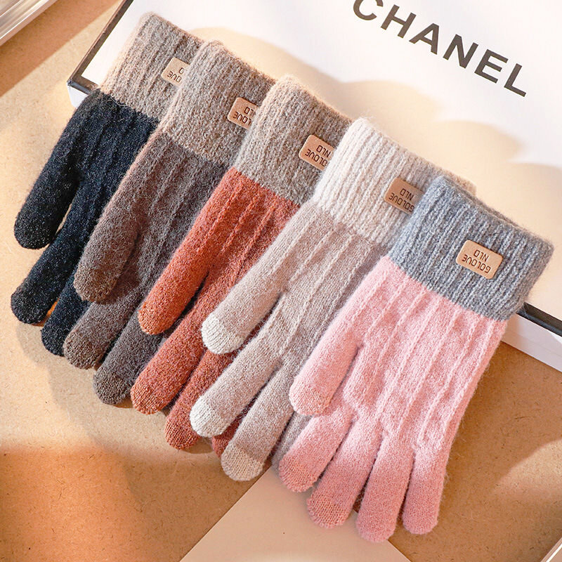Guanti Touch Screen invernali caldi da donna guanti in maglia elasticizzata guanti in lana con dita intere accessori per guanti all'uncinetto femminili 2023
