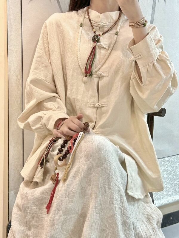 الصينية خمر شيونغسام علوي أنيق الرجعية الشاي الفن فضفاض tangsuit بلوزة سيدة Hanfu اليومية مريحة الشاي الفن قميص