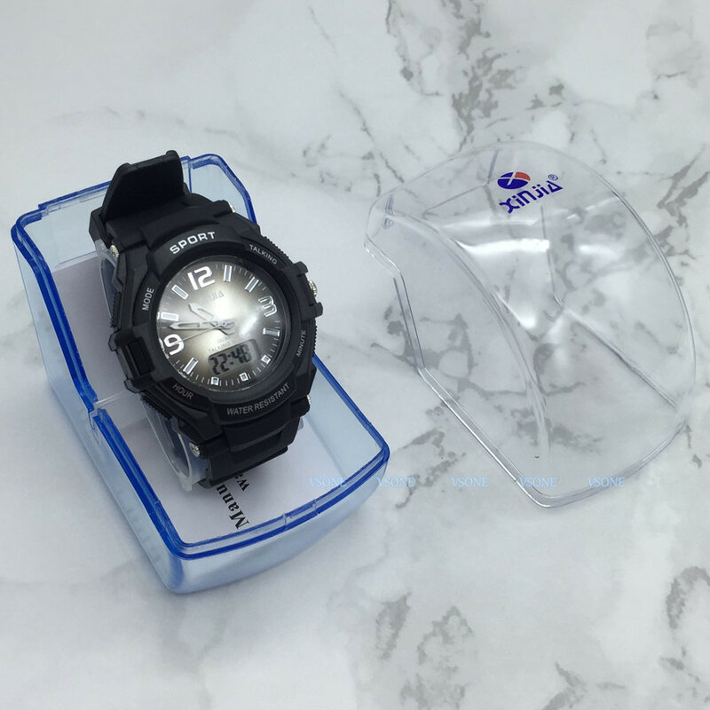 ساعة معصم عرض رقمية تناظرية إيطالية مزدوجة مع إنذار للمكفوفين والرؤية المنخفضة ، مع حزام من المطاط الأسود 861ZTI