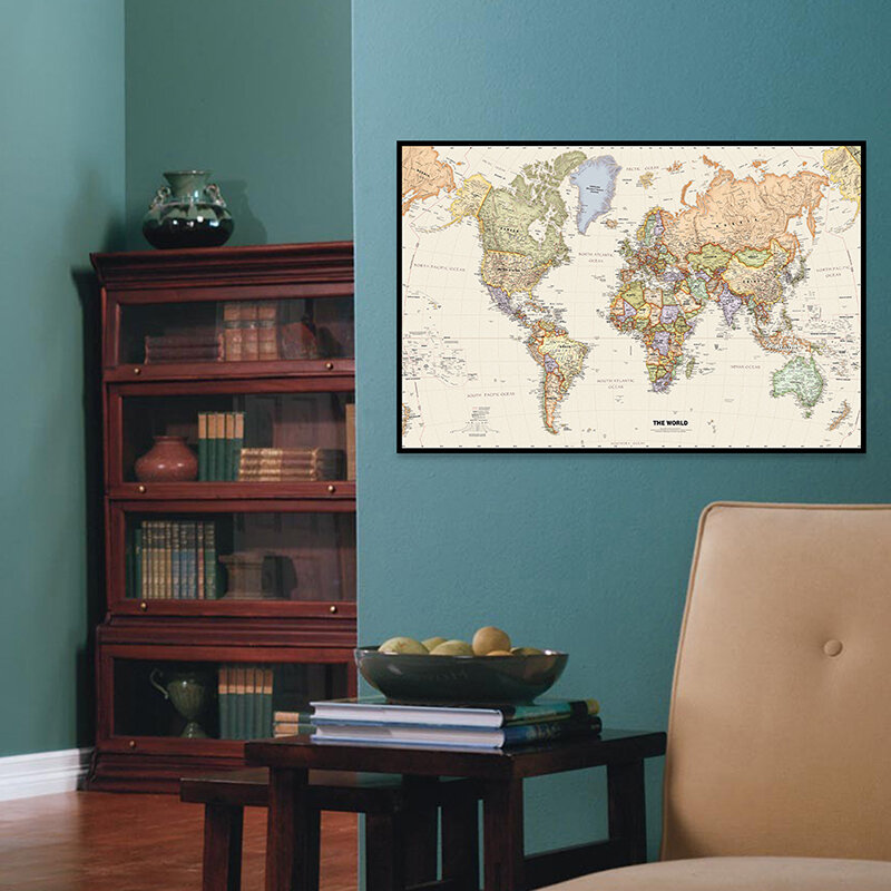 70*50cm o mapa do mundo pintura da lona de vinil poster arte da parede do vintage crianças material escolar sala estar decoração casa