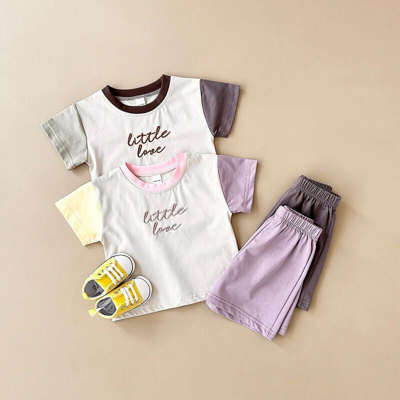 Conjunto de ropa para bebés recién nacidos, camiseta de manga corta con bordado de letras, pantalones cortos, ropa de verano para niñas de 0 a 4 años, 2 piezas