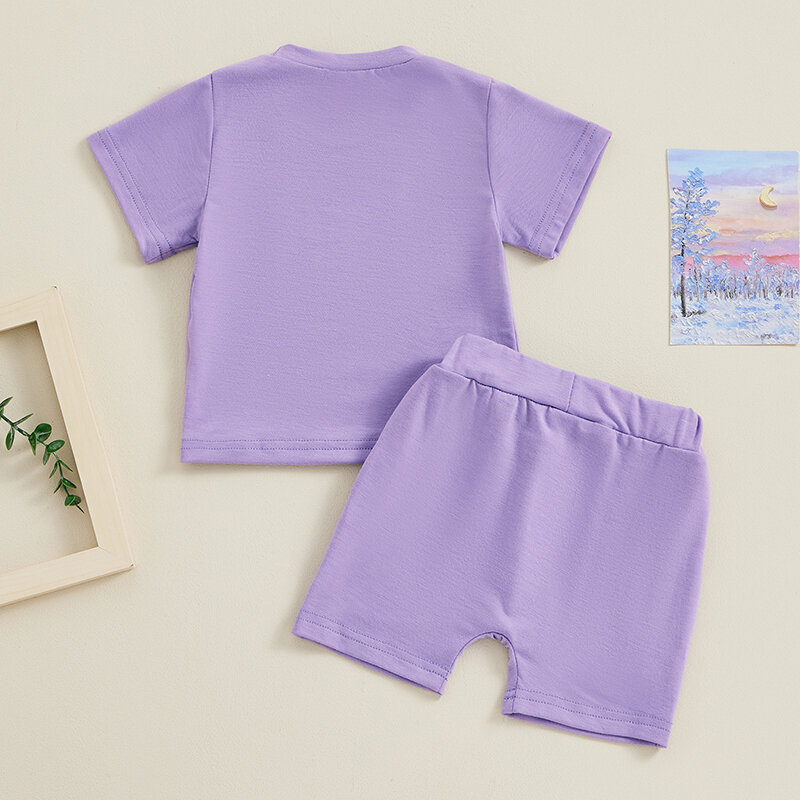 T-shirt à manches courtes et short à taille élastique pour bébé fille, ensemble 2 pièces avec lettres imprimées, tenue d'été pour tout-petits de 0 à 3 ans