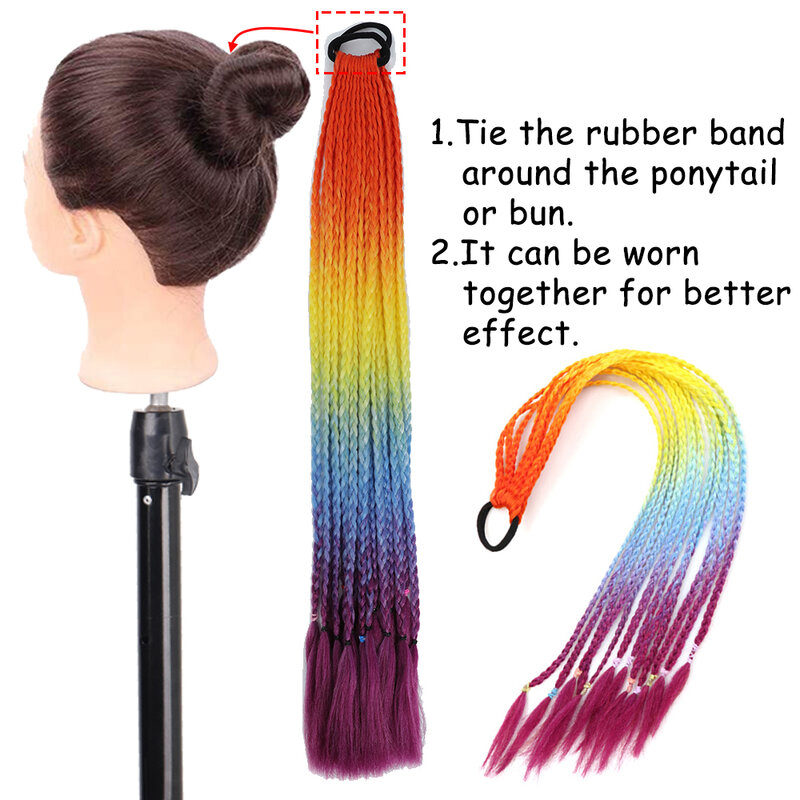 AZQUEEN treccia sintetica estensioni dei capelli coda di cavallo con elastico gradiente trecce lunghe colorate coda di cavallo per bambini donne