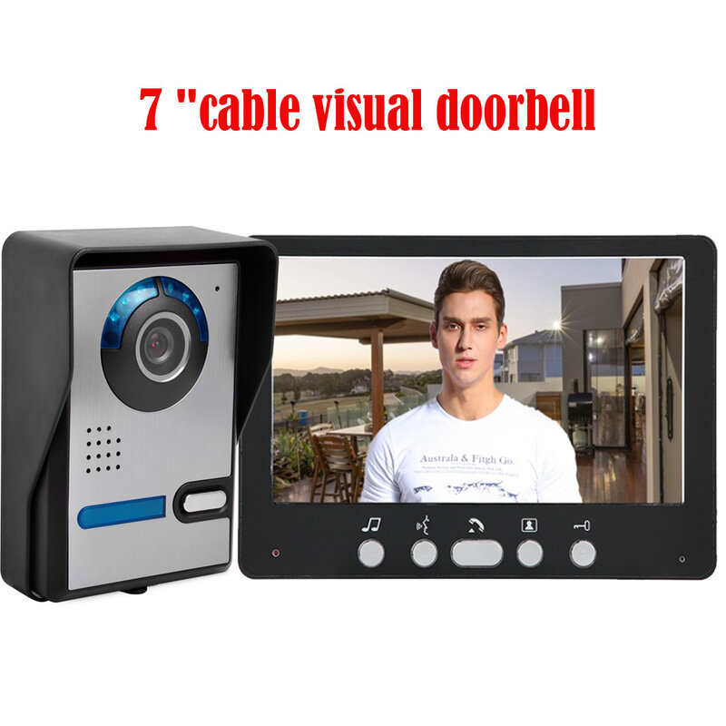 7 Inch Wired Video Doorbell Villa Home Building Set Two-Way Intercom System Waterproof Night Vision Infrared