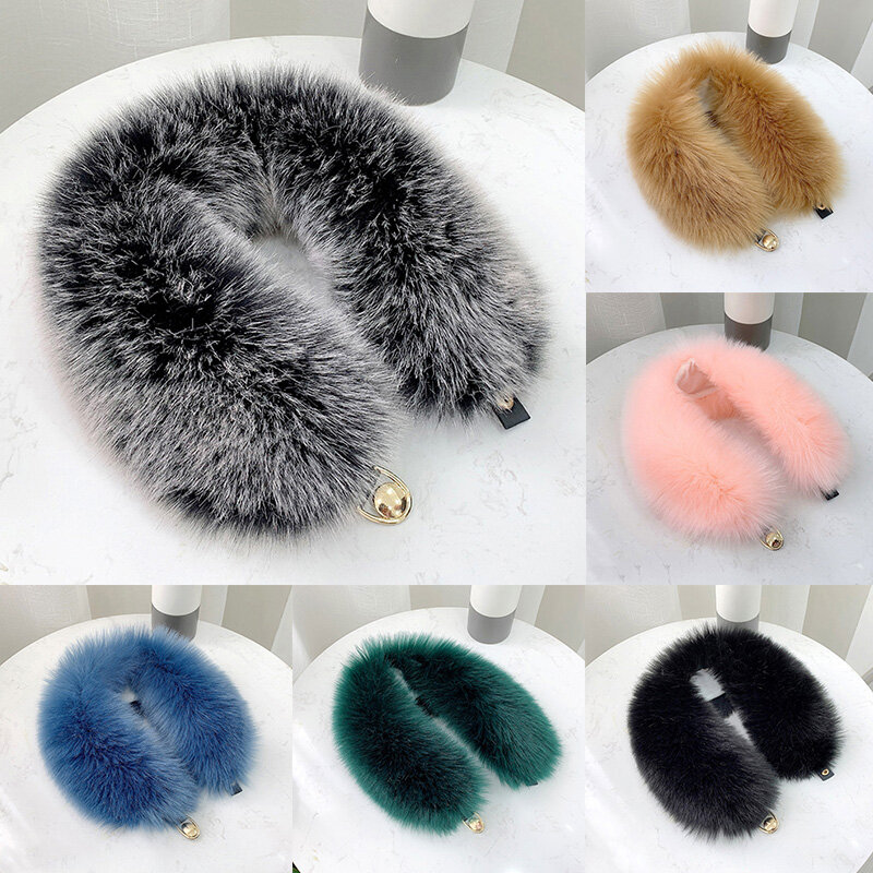 53cm Women Faux Fox Fur Collar Scarf Thick Imitation Fur Shawl Collar Autumn And Winter Neck Warmer Solid Color Scarf Detachable
