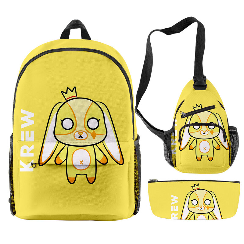ItsFunneh Krew District Merch Backpacks 3 Pieces Sets Unique Zipper Daypack Harajuku Traval Bag Adult Kids School Bag Funny Bags