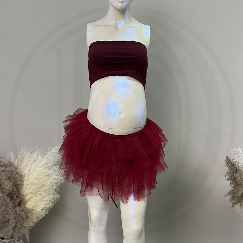 Don & Judy zestaw Top i spódnica sukienka do fotografii ciążowej wielowarstwowe tiulowa na imprezę bal suknia damska Babyshower sesja zdjęciowa