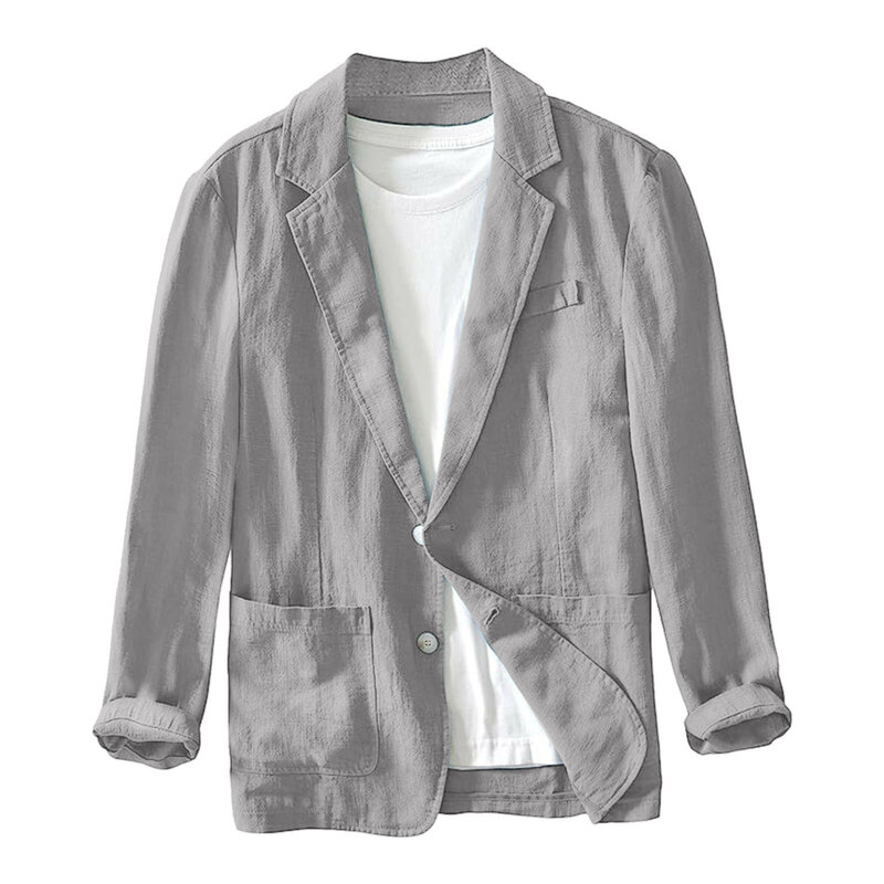 Setelan Safari Linen kasual baru dan musim semi musim gugur 2023 untuk pria pakaian blazer warna polos jaket pria mantel ukuran besar