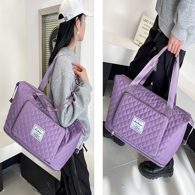 Geestock Foldable Travel Bag Wet-Dry Separation Waterproof Handbag Large Capacity Lingge Tote Bag WomenGym Yoga Shoulder Bags