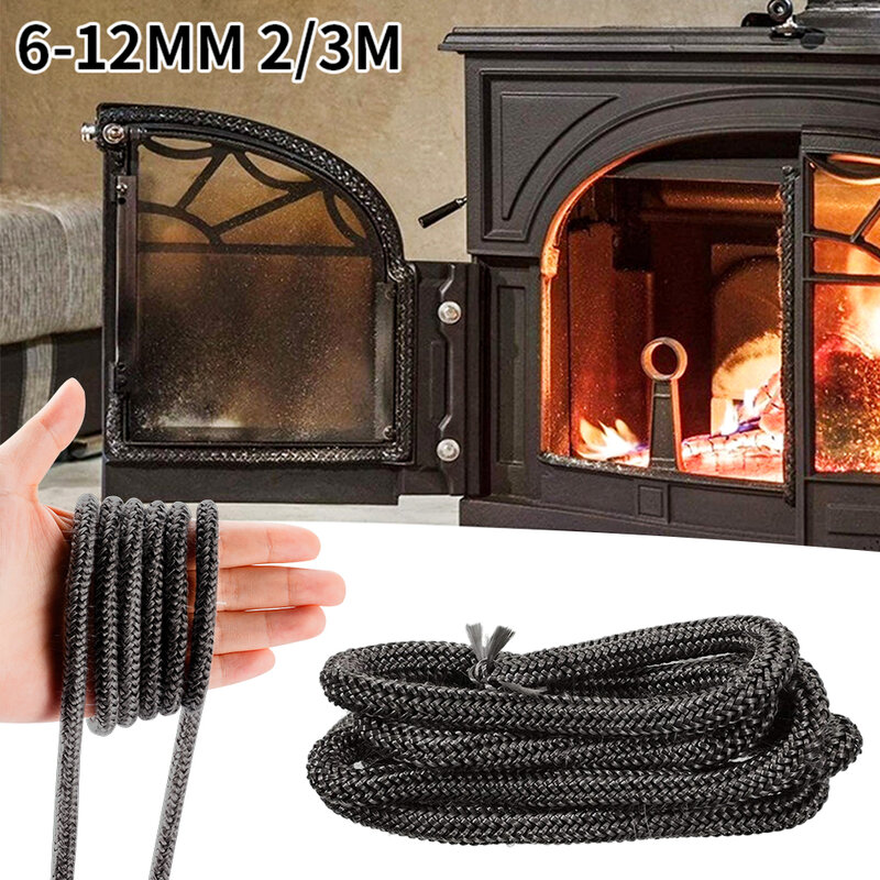 6/8/10/12mm StoveRope Fiberglass Fireplace Door Cord High Temperature Woodburner Black Gasket Cord Width 2m Length Sealing Rope