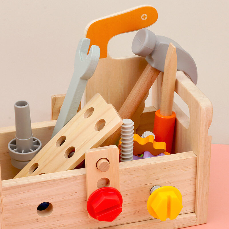 Kids Wooden Toolbox Pretend Play Set Nut Disassembly Screw Assembly Simulation Repair Carpenter Tool Montessori Education Toys