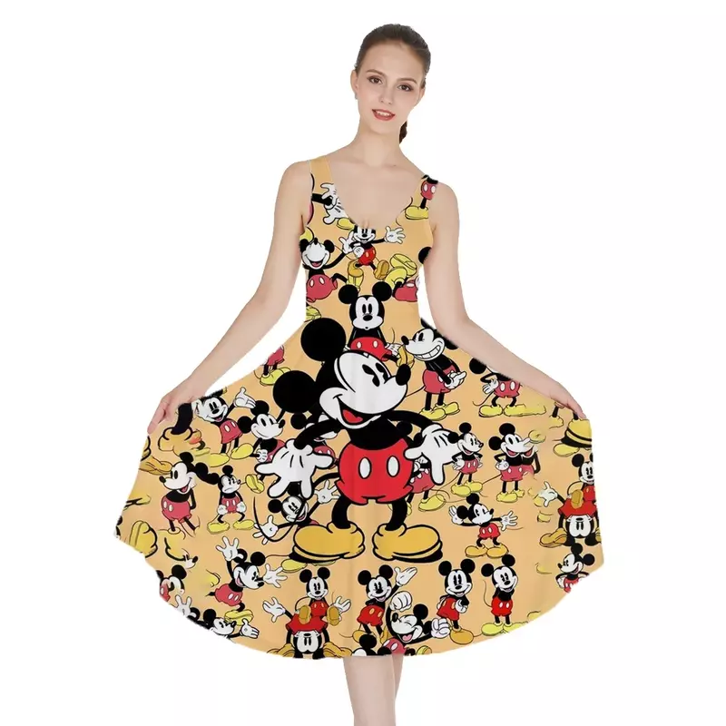 Mickey Women's Beach Dresses Disney Stitch Minnie Dresses Women Summer Fashion Sling Print Sexy Skinny Seaside Casual Oversize