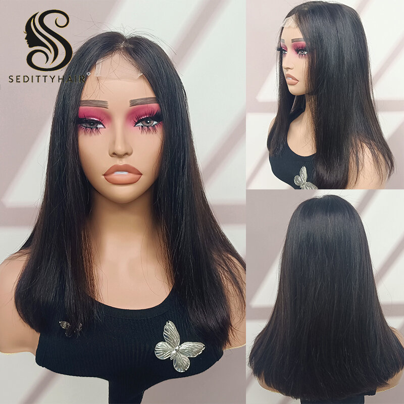 Glueless 2x6 Lace Front Double Drawn Bob Wig Lace Frontal Straight Human Hair Wig Natural Color Brazilian Remy Hair Short Wig