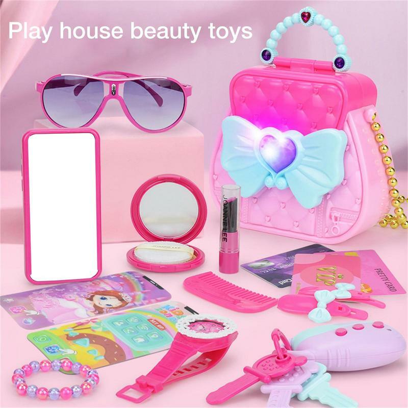 Kleine Mädchen Geldbörse mit Zubehör spielen Haus Schönheit Spielzeug Rucksack Set Simulation Dressing Lippenstift Modell Kinderspiel zeug
